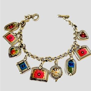 Brighton Love Memories Charm bracelet embroidery Flowers Dangle Double side 8 “